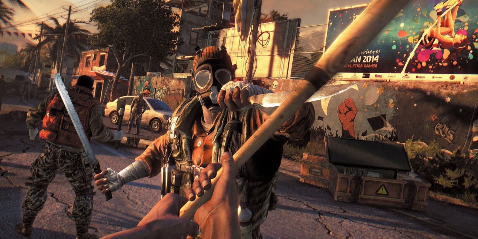 A man in a gas mask in Dying Light