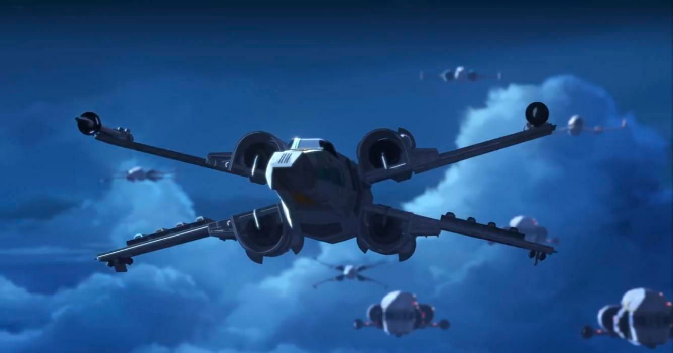 Gavin Darklighter pilotando seu X-Wing.