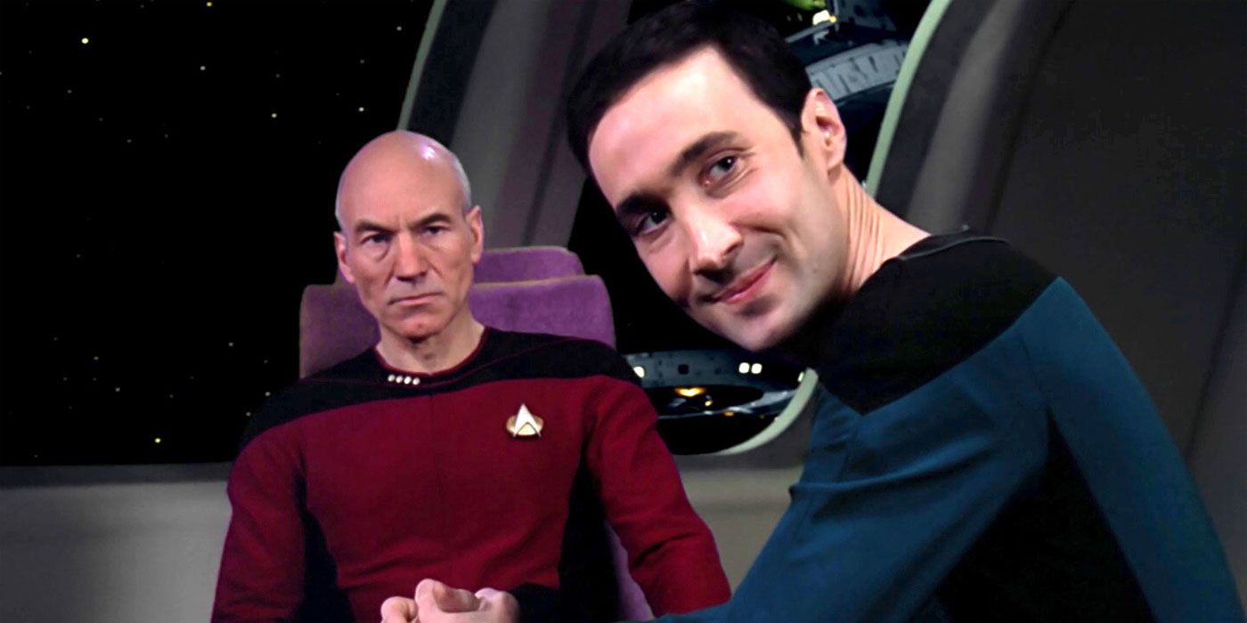 Bruce Maddox and Jean-Luc Picard in Star Trek: The Next Generation