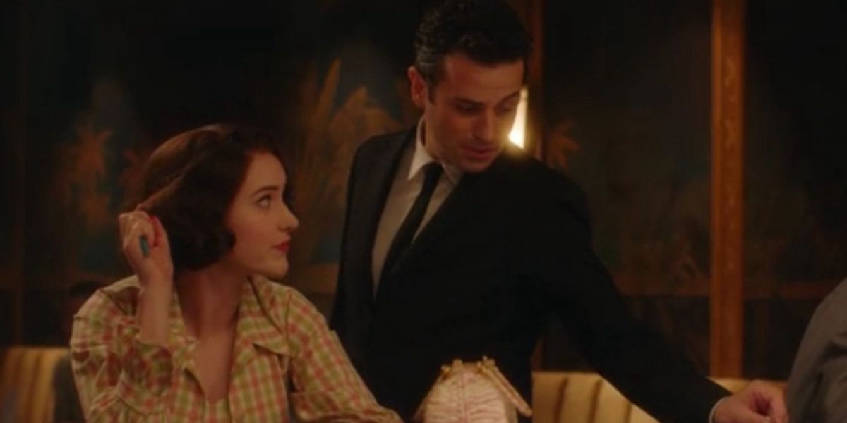 Midge and Lenny at a restaurant in The Marvelous Mrs. Maisel