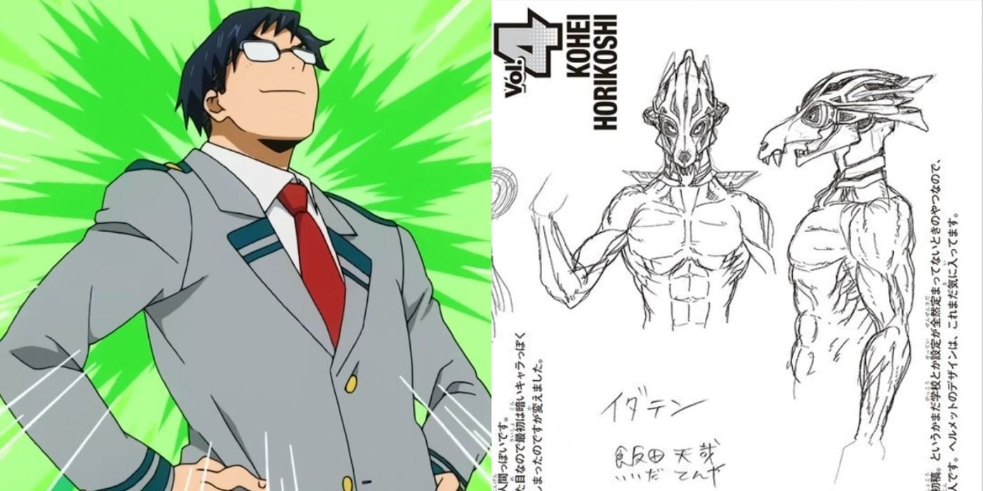 The initial and finalized versions of the My Hero Academia character Tenya Iida.
