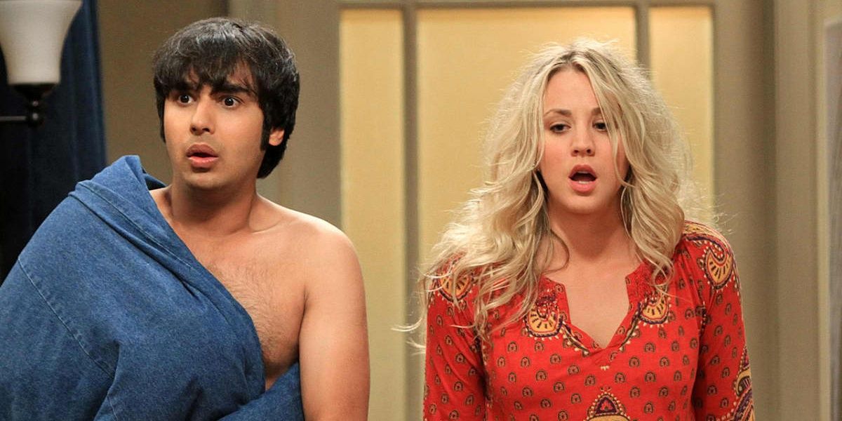 Raj and Penny look shocked after sleeping together on TBBT