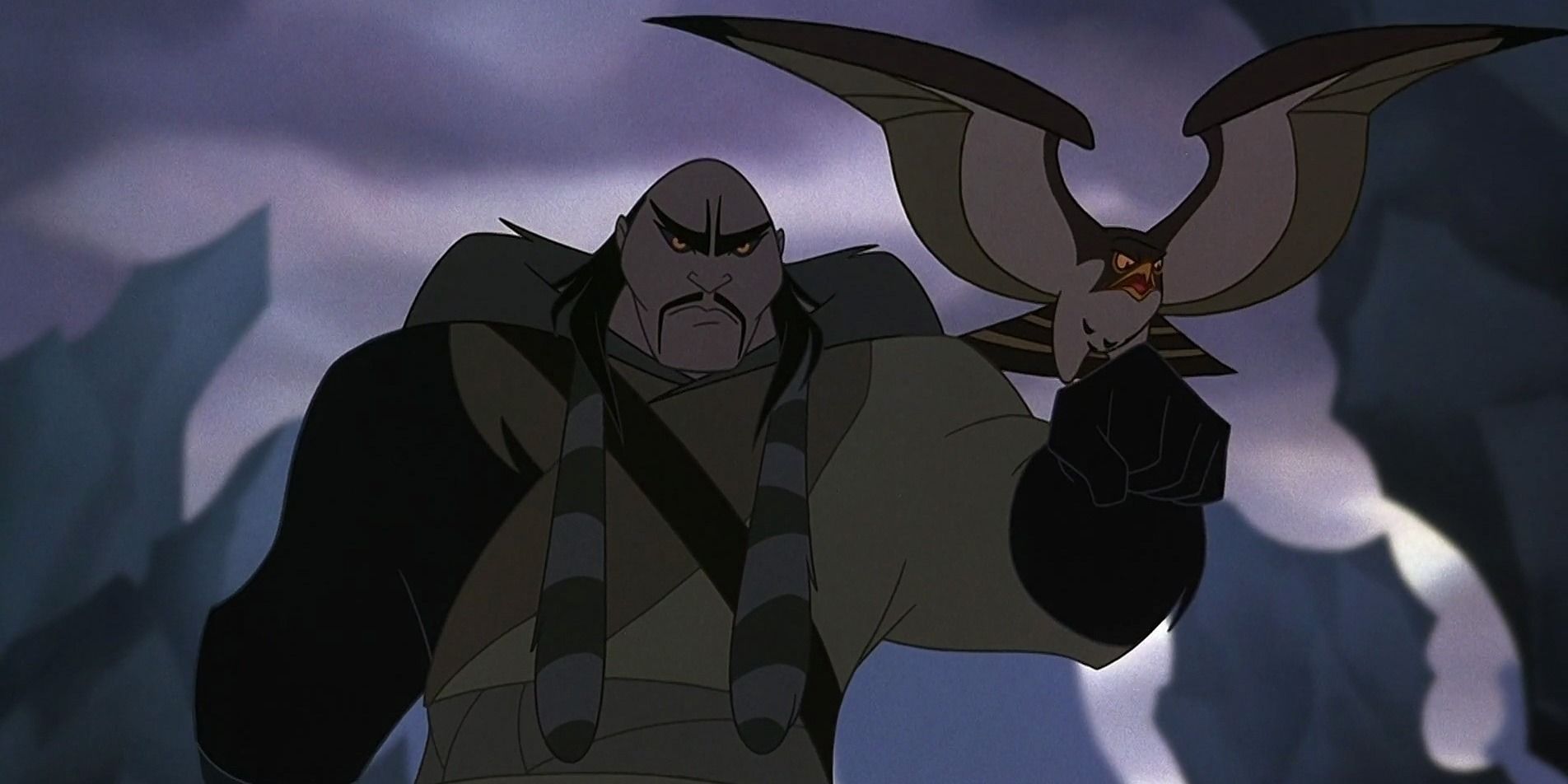 Shan Yu and his falcon in Disney's Mulan