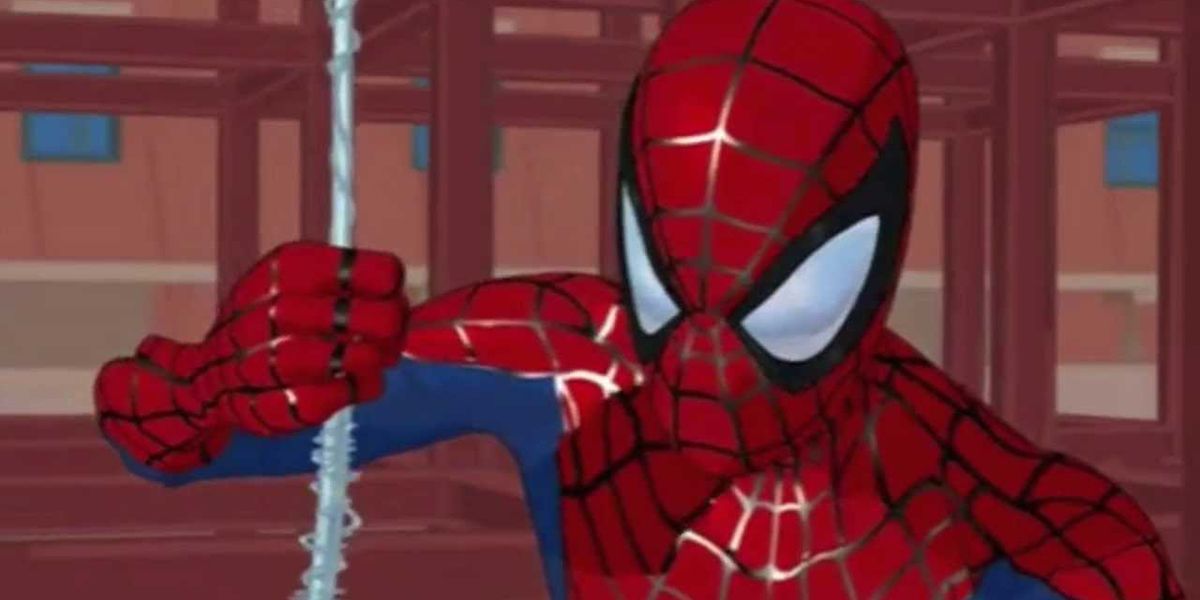 Spider-Man holding his web in the Animated Series.
