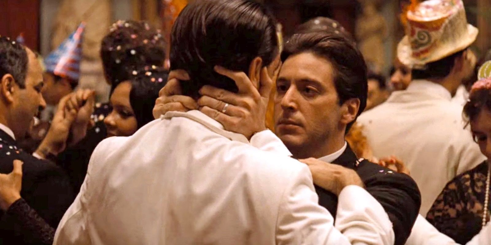 Michael kissing his friend in The Godfather Part 2