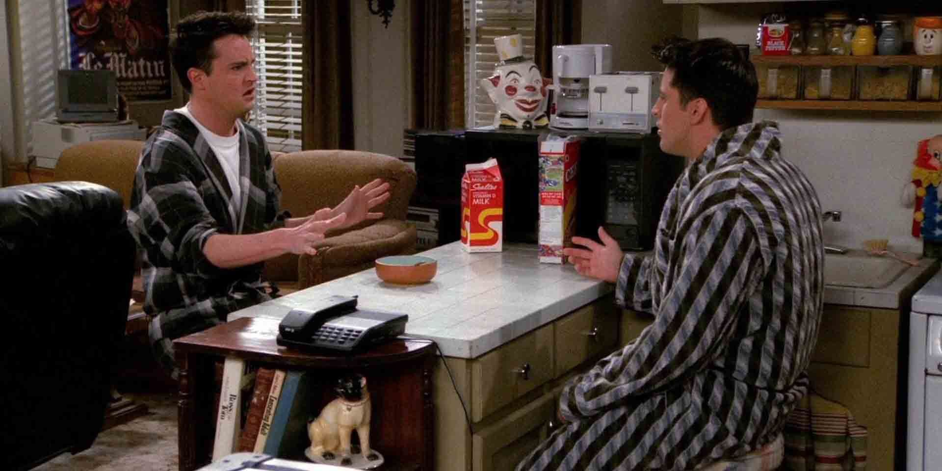Joey and Chandler argue about hw Joey licks the cuttlery in friends before Joey moves out