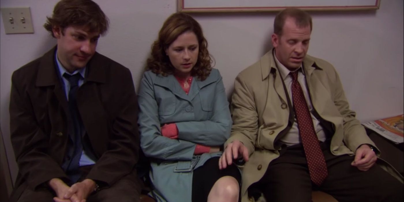 Jim, Pam, and Toby sitting together on The Office