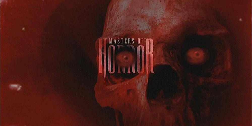 Masters of Horror logo with skull against red background.
