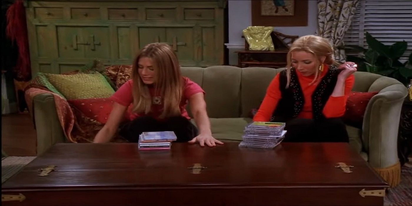 Rachel shows off the apothecary table to Phoebe in Friends