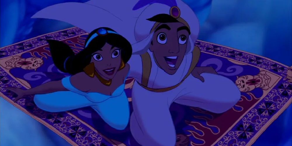 Aladdin and Jasmine flying on the magic carpet 