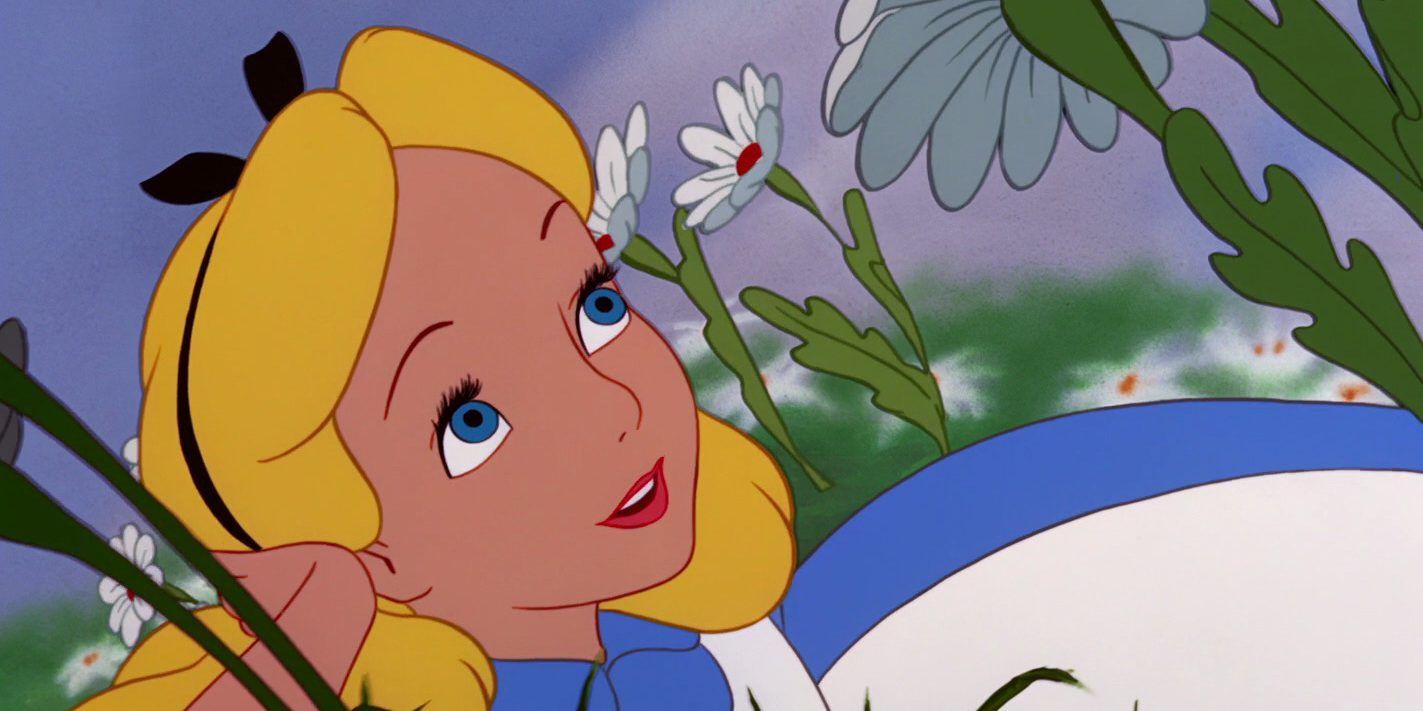 Alice Kingsley smiling and looking up in Alice in Wonderland