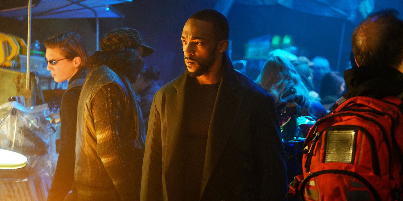 Anthony Mackie looks on at a crowded market inAltered Carbon