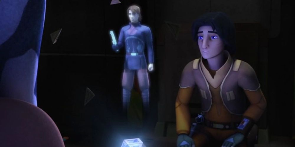 Ahsoka and Ezra watch a holo recording of Anakin Skywalker's teachings in Star Wars Rebels