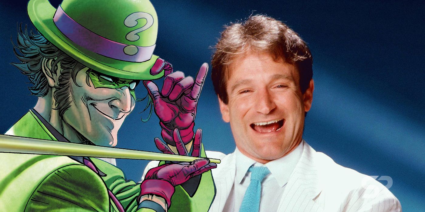 Robin Williams smiling and The Riddler from Batman comics