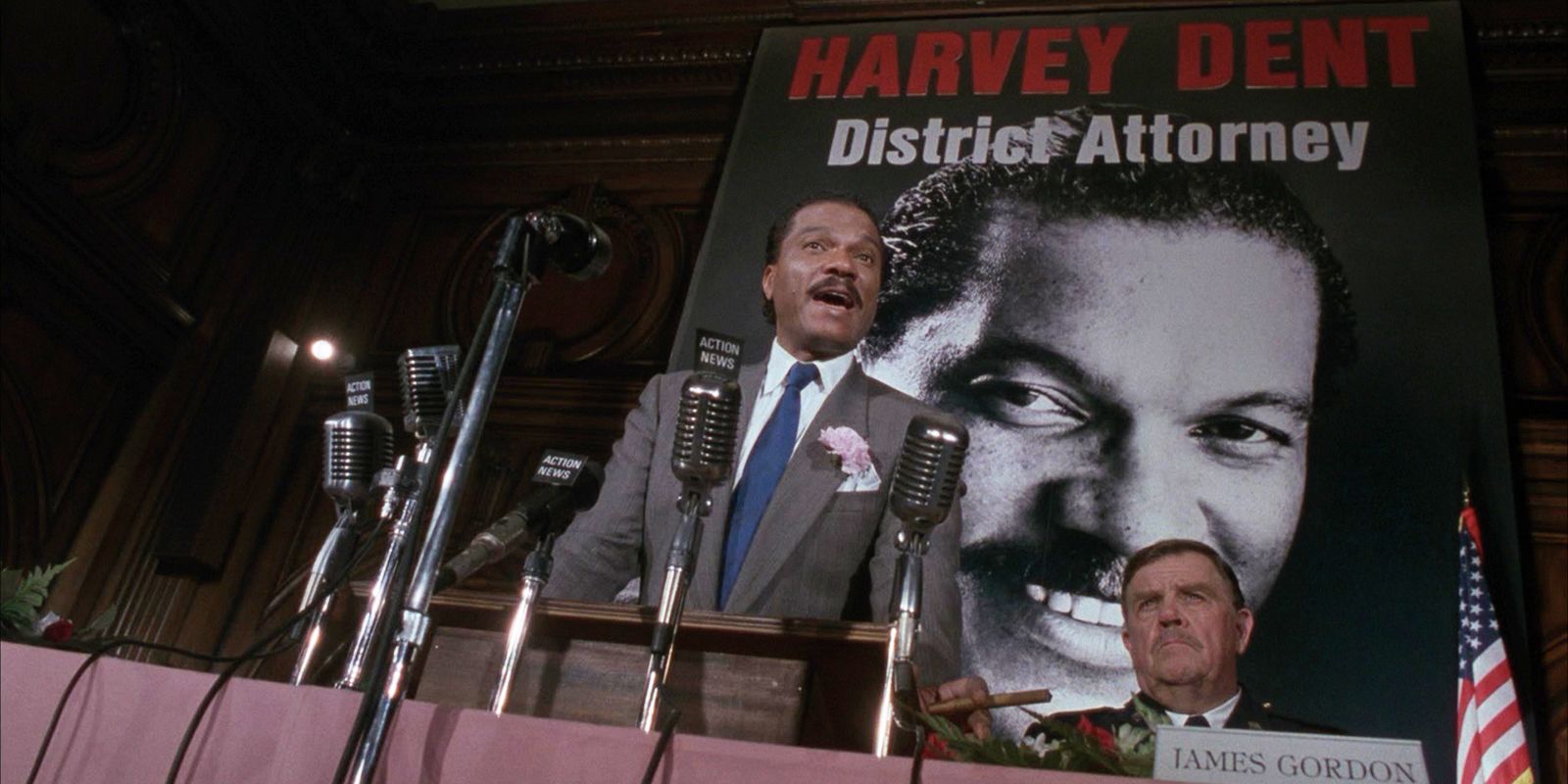 Billy Dee Williams as Harvey Dent campaigning in Batman