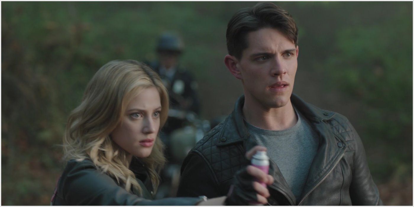 Betty, holding a can of mace, with Kevin on Riverdale