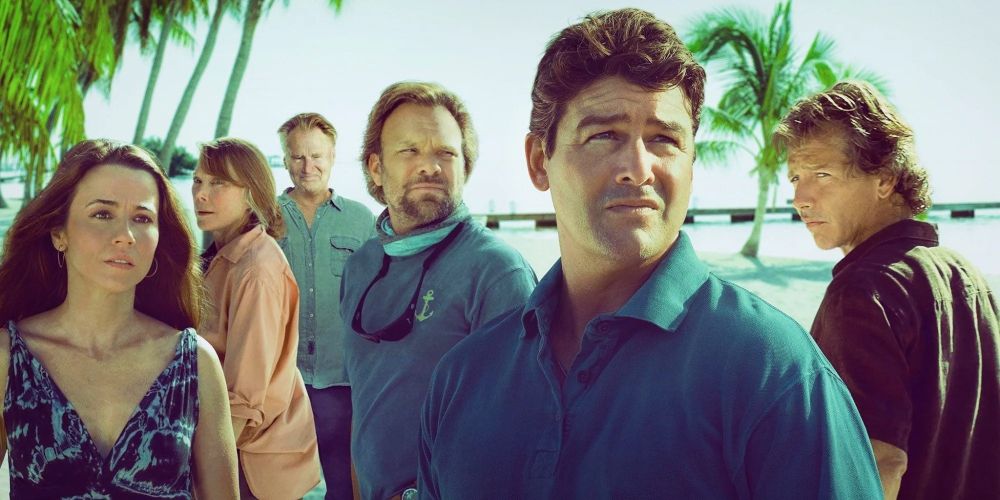 The cast of Bloodline on an island