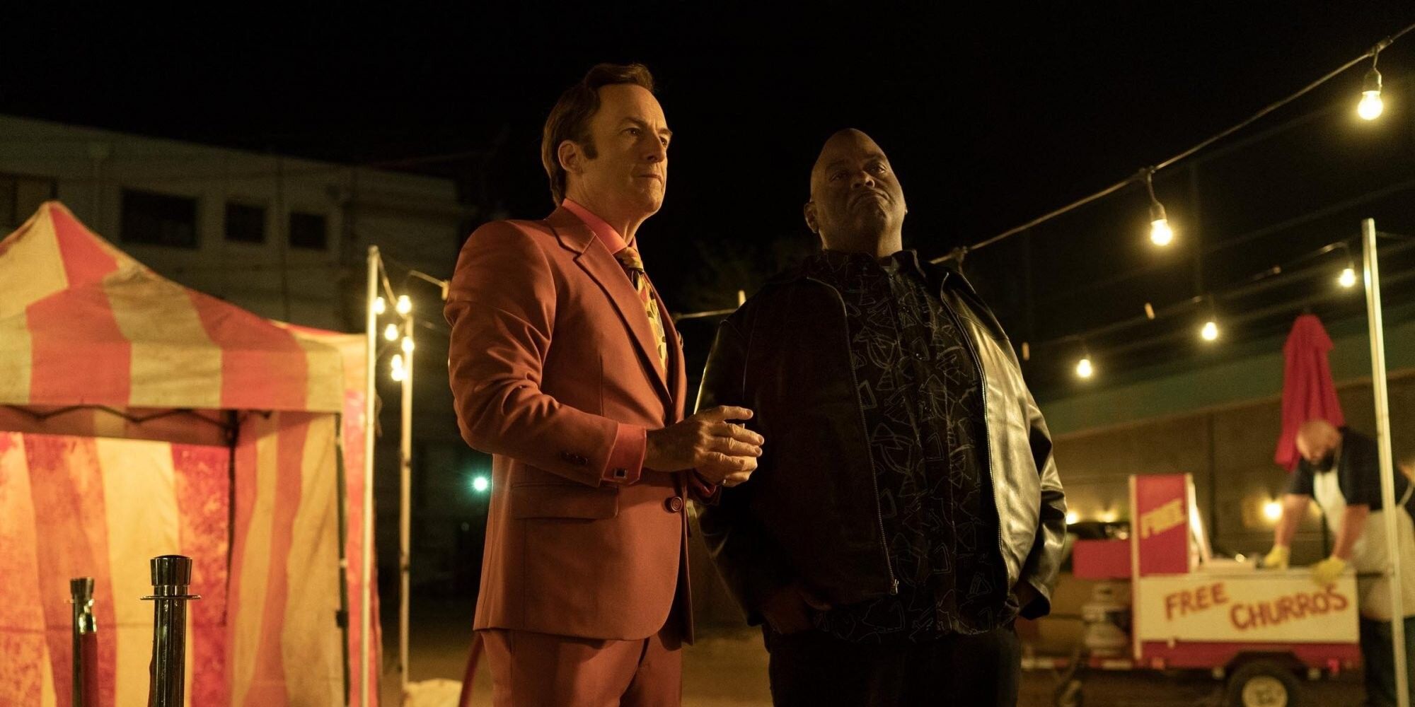 Bob Odenkirk as Jimmy McGill Saul and Lavell Crawford as Huell in Better Call Saul