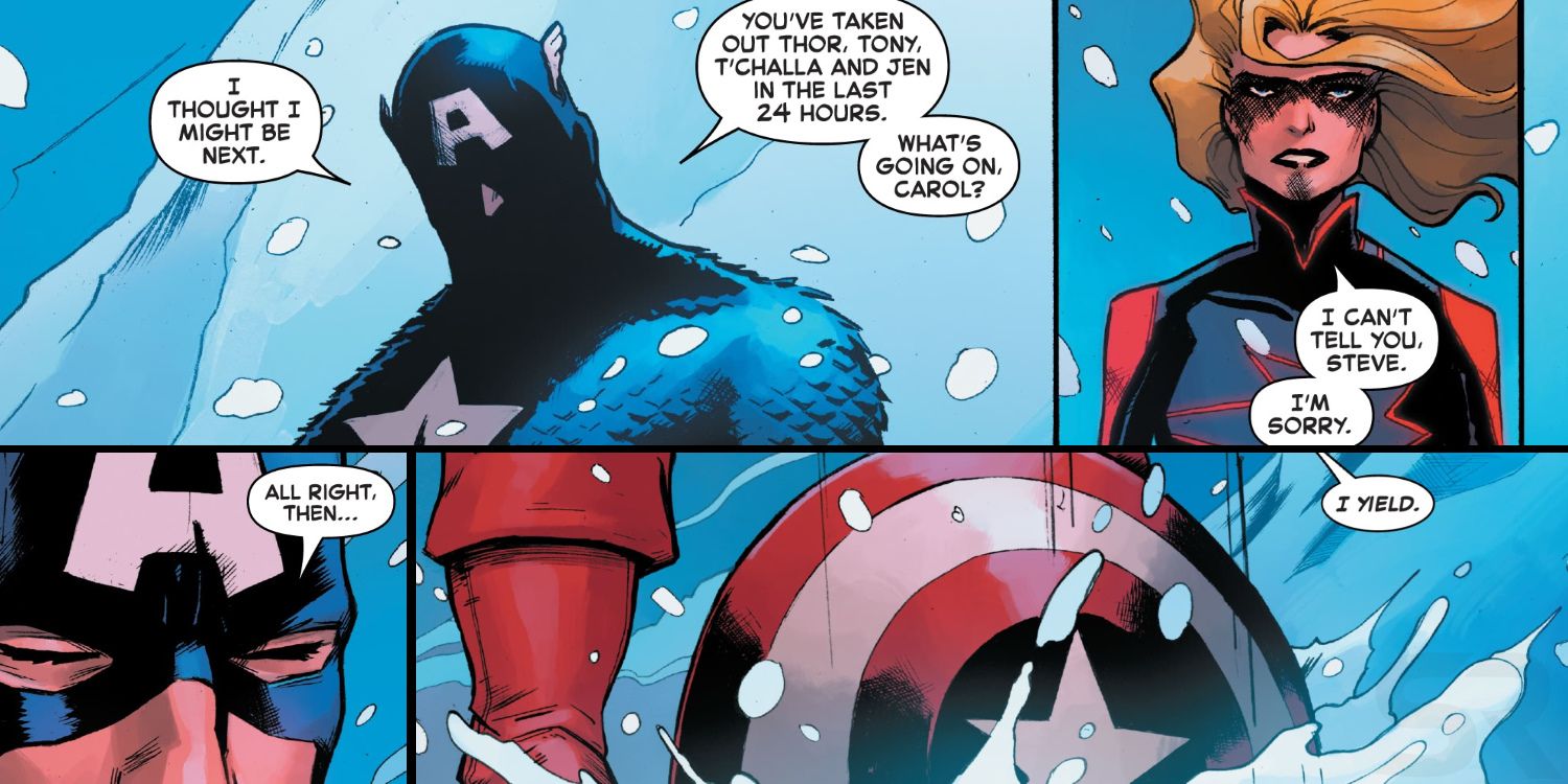 Captain America Yields To Captain Marvel Comic