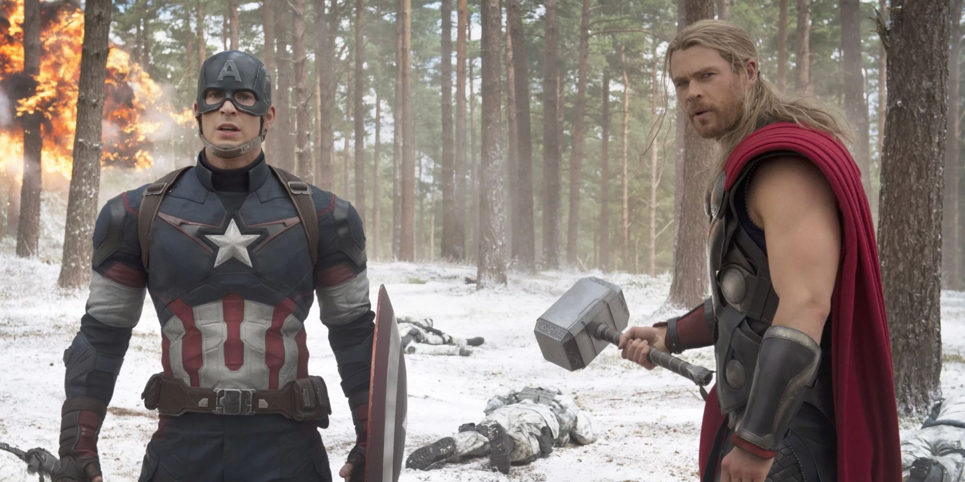 Captain America and Thor in the woods in Avengers Age Of Ultron