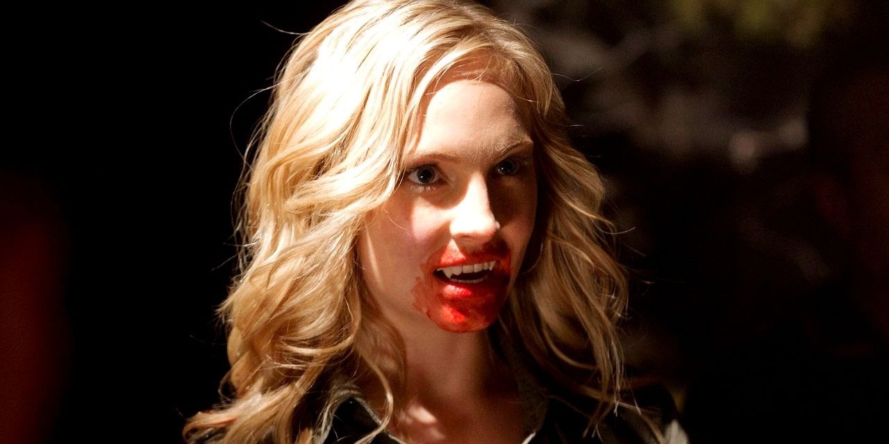 Caroline with blood on her face in TVD.