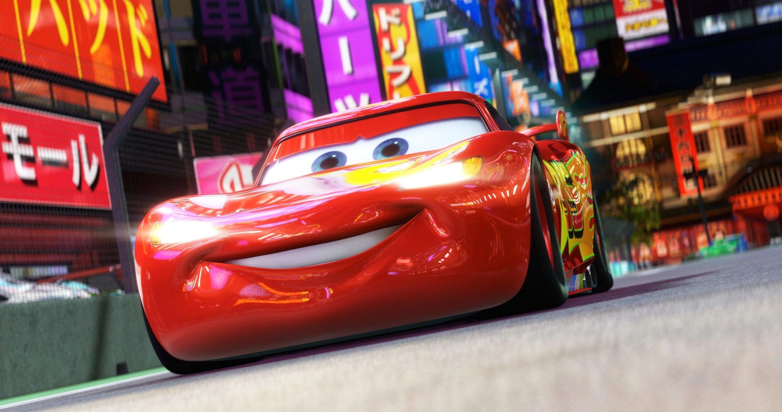 Lightning racing down a street in Cars 2.
