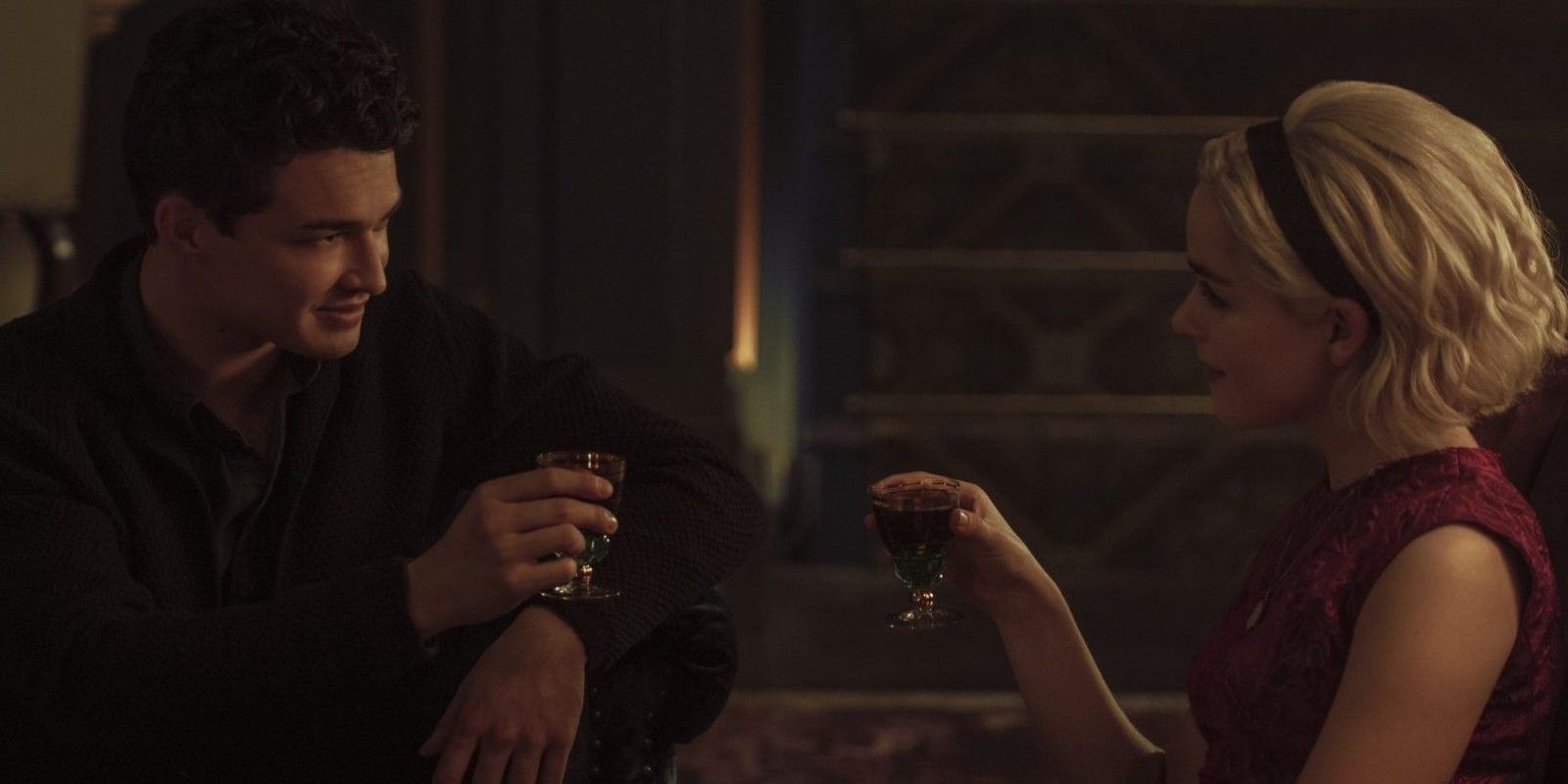 Nick and Sabrina toast in Chilling Adventures of Sabrina