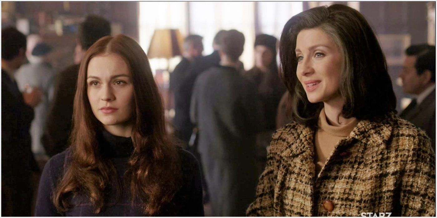 Brianna and Claire stand next to each other in the 1970s in Outlander 