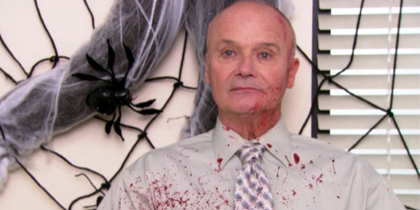 Creed covered in blood on Halloween in The Office