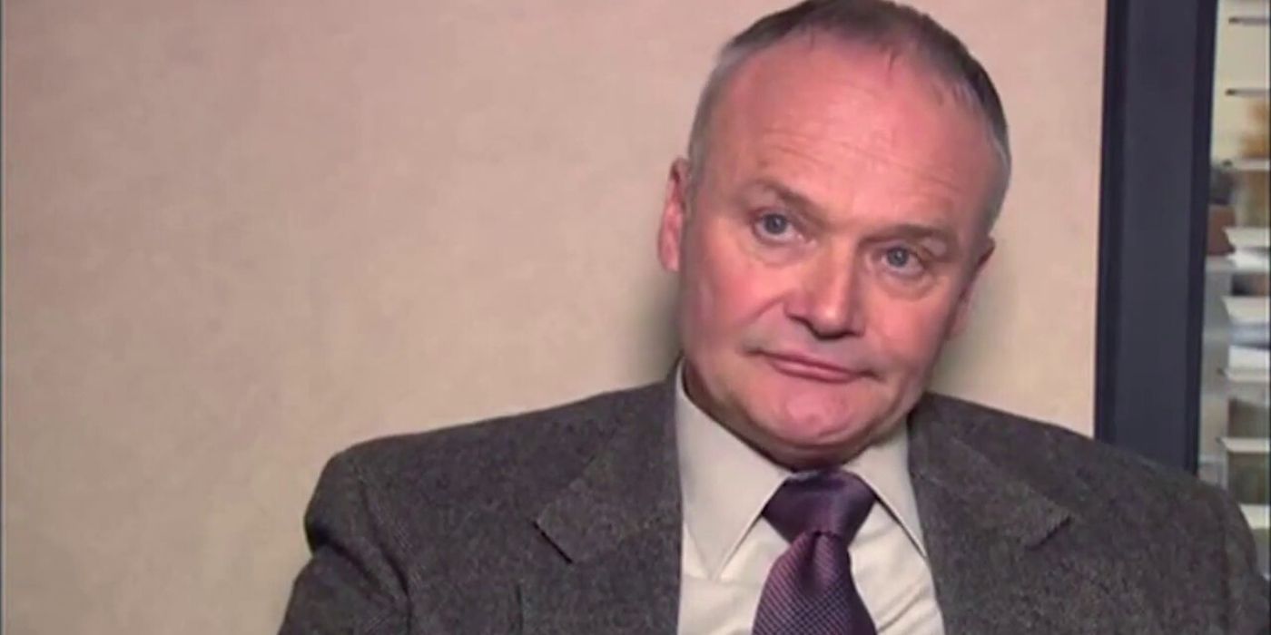Creed looks unhappy during an interview in The Office
