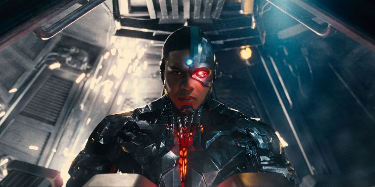 Cyborg operating a plane in a still from Justice League