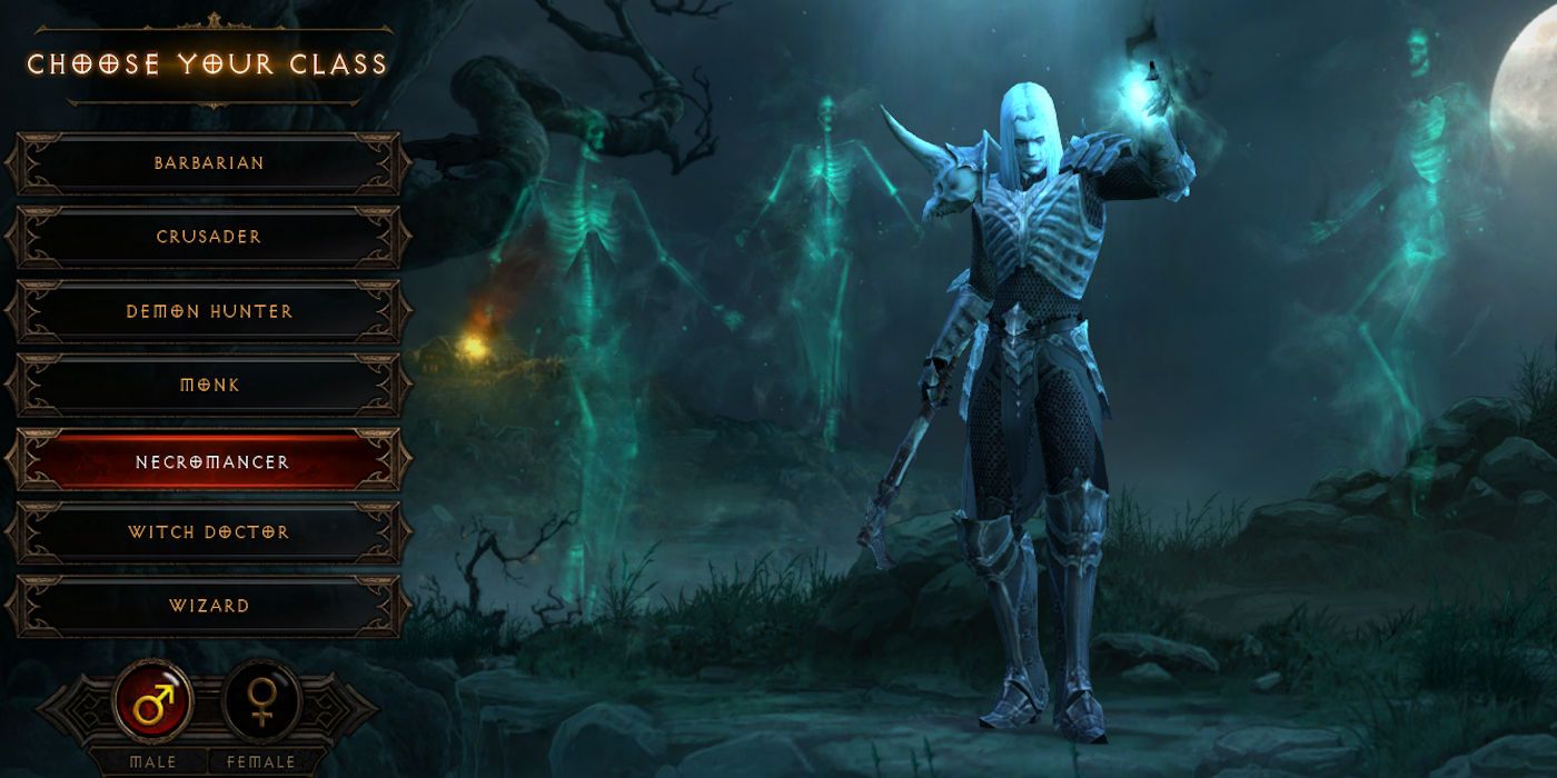 The male necromancer posing on the Diablo III title screen