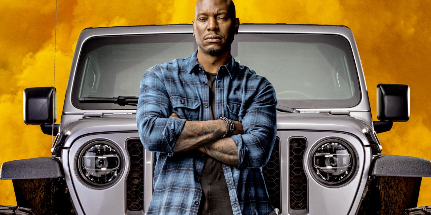 Roman poses in front of Jeep Gladiator in a poster for Fast and Furious 9.