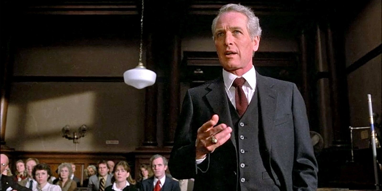 Paul Newman presenting an argument in front of the courtroom in The Verdict