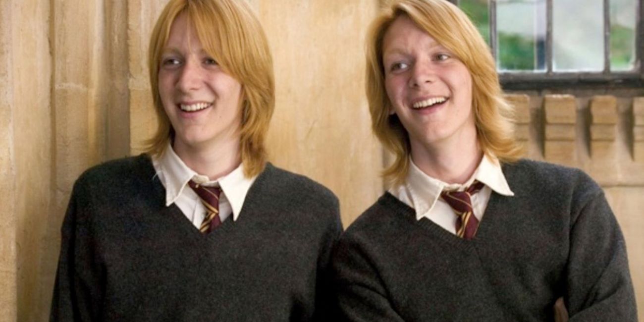 Fred and George Weasley laughing in GoF