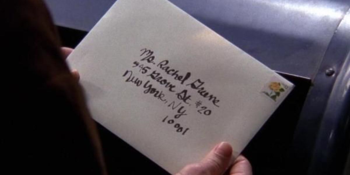 Ross sends off his and Emily&rsquo;ss wedding invitation to Rachel in friends