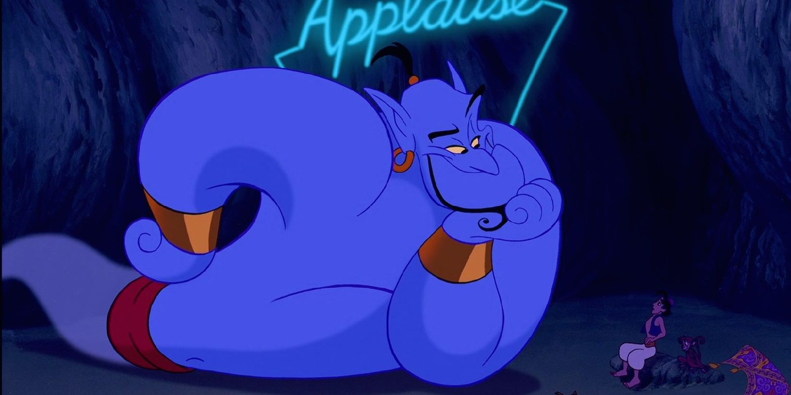 The Genie holding the applause sign in Aladdin