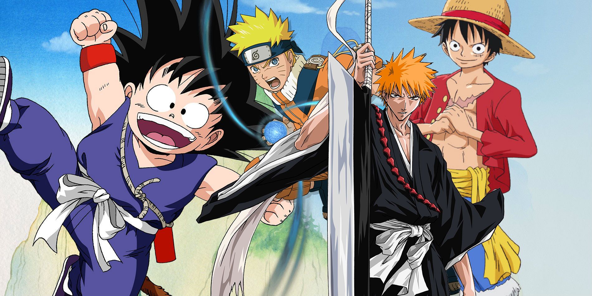 Goku in Dragon Ball, Luffy in One Piece, Naruto and Ichigo in Bleach