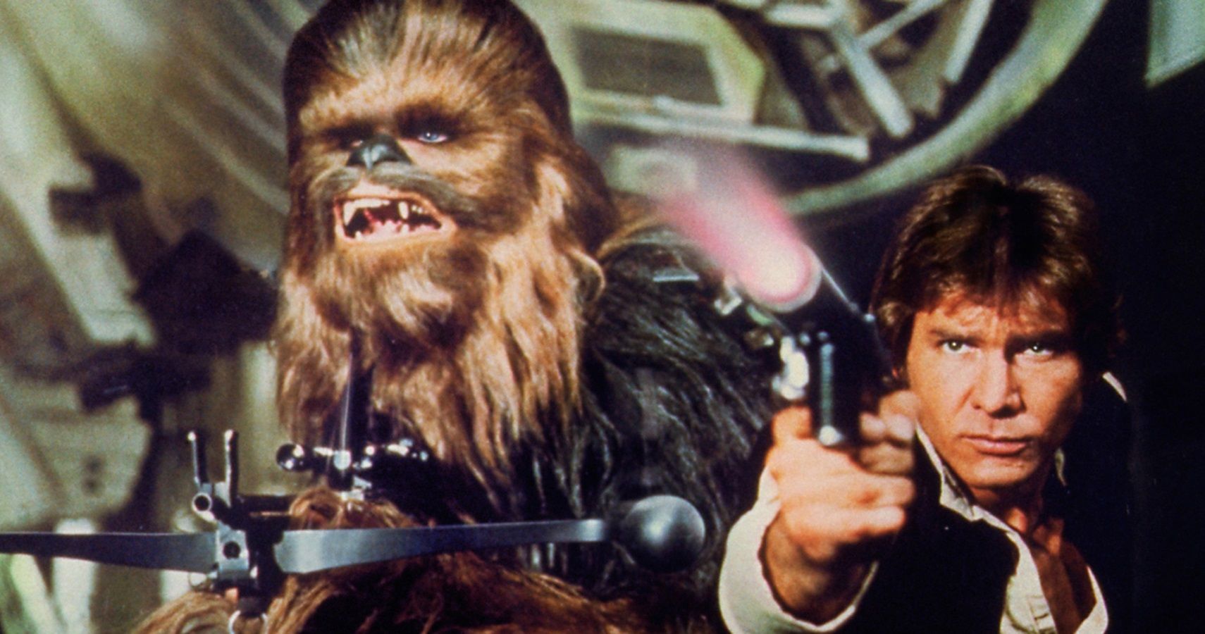 Han and Chewie shoot at enemies 