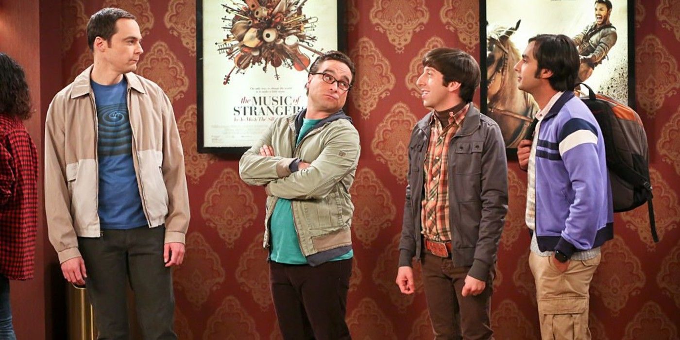 The boys stand in line for a movie in The Big Bang Theory