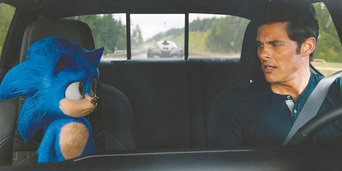 Sonic and Tom look at each other in the car