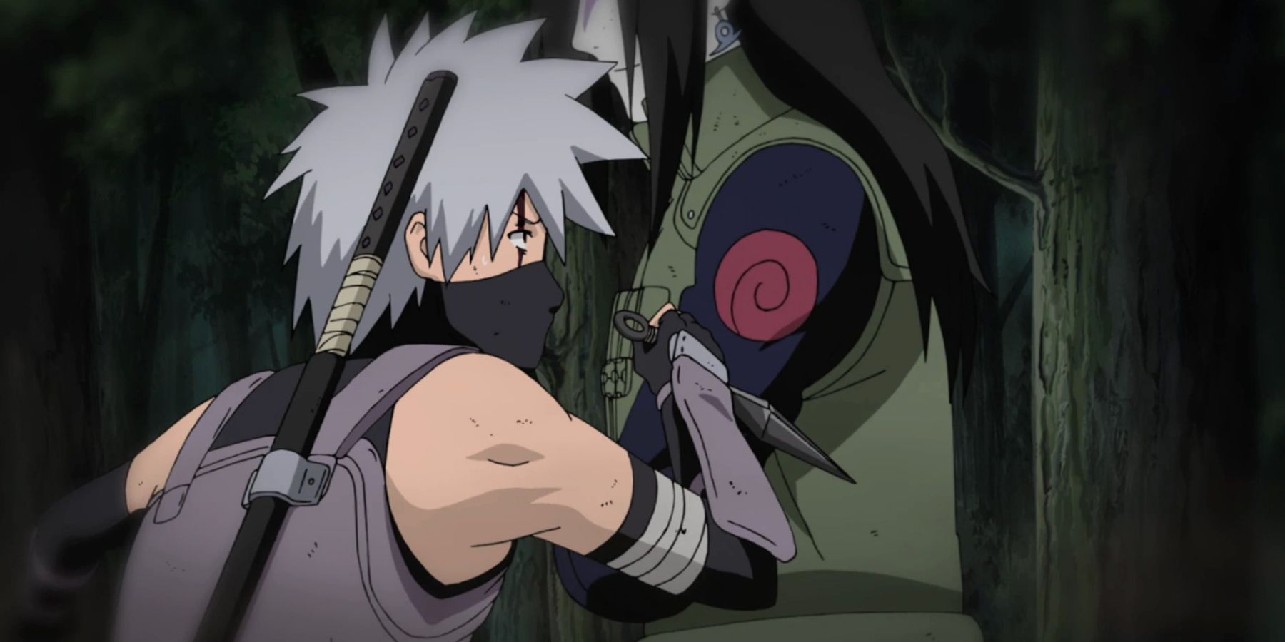 Kakashi brandishes a dagger during his Anbu arc in Naruto
