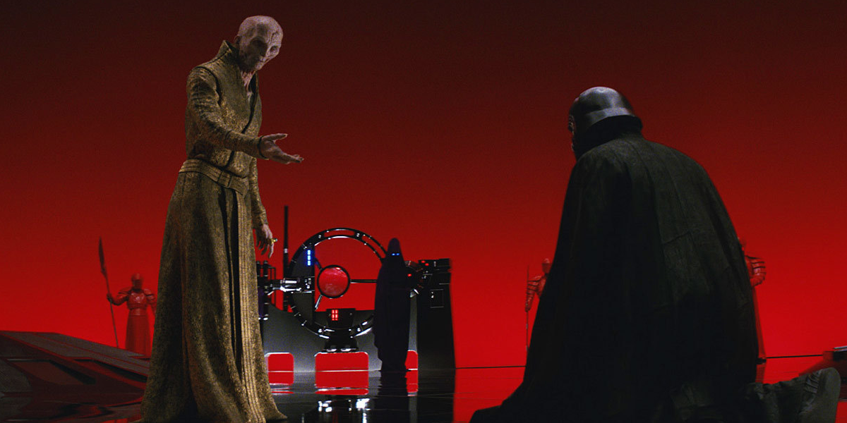 Snoke ridicules Kylo Ren for his mask and his loss to Rey in the Last Jedi