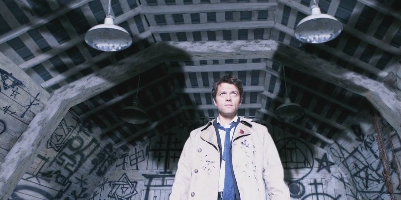 Castiel with shadow wings in shack