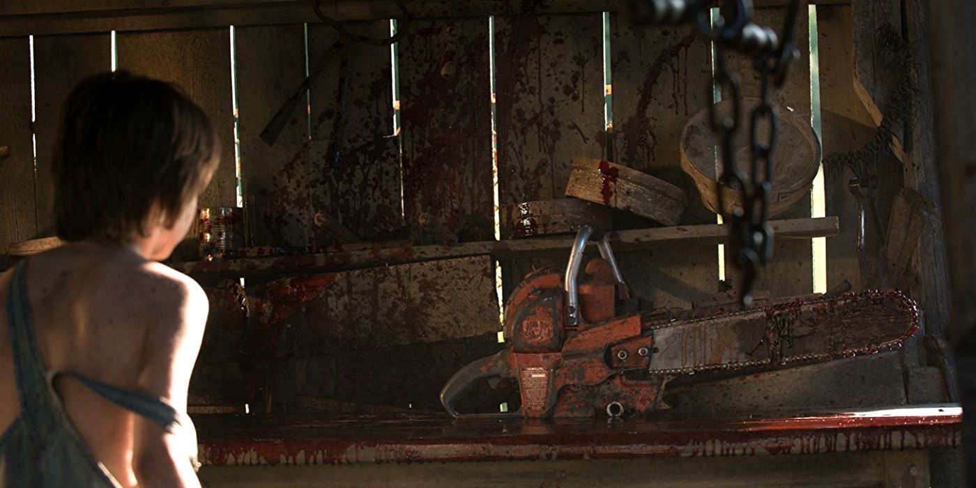  A child finds a bloodied chainsaw in Leatherface