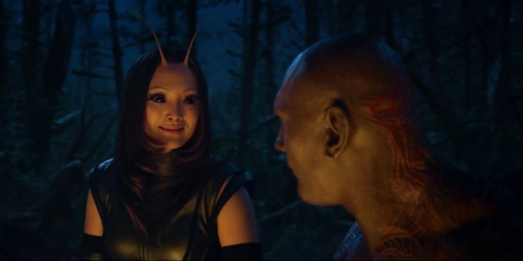 Mantis and Drax talk to each other at night in Guardians of the Galaxy Vol. 2 