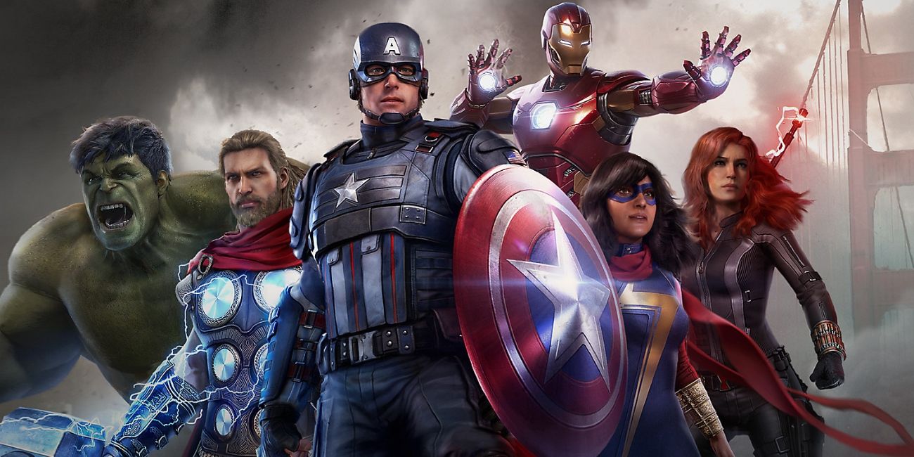Marvel Avengers Game all the main playable Avengers lined up 