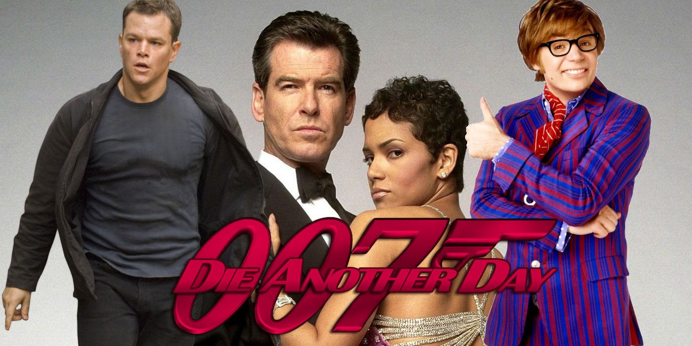 Matt Damon as Jason Bourne in The Bourne Identity, Mike Myers as Austin Powers, Pierce Brosnan as 007 and Halle Berry in Jinx in James Bond Die Another Day