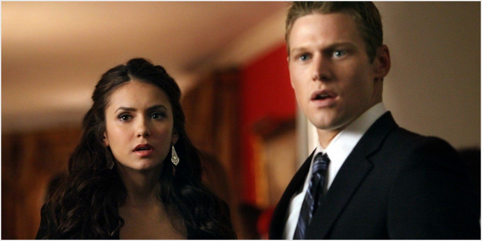 Image of Elena Gilbert and Matt Donovan on The Vampire Diaries being surprised or stunned.