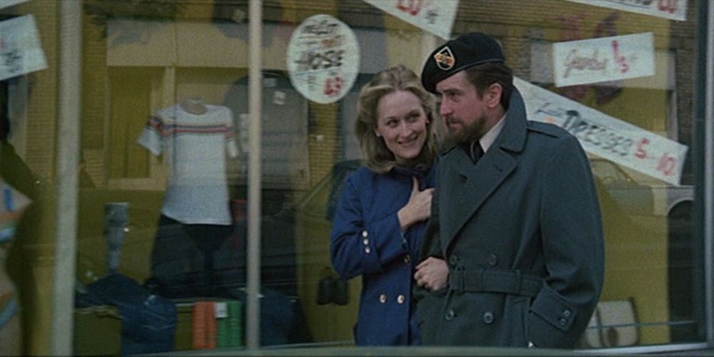 Meryl Streep and john Cazale as a couple walking down the street in The Deer Hunter
